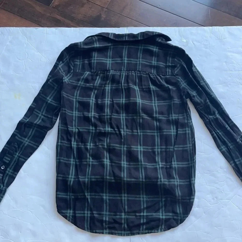 Madewell Wrap-Front Shirt in Palma Plaid Long sleeved Navy & green Size XS - Picture 10 of 11